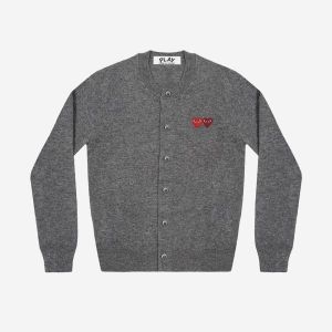  꼼데가르송 Play Comme des Garcons 플레이 더블 하트 가디건 그레이 AX-N057-051-3