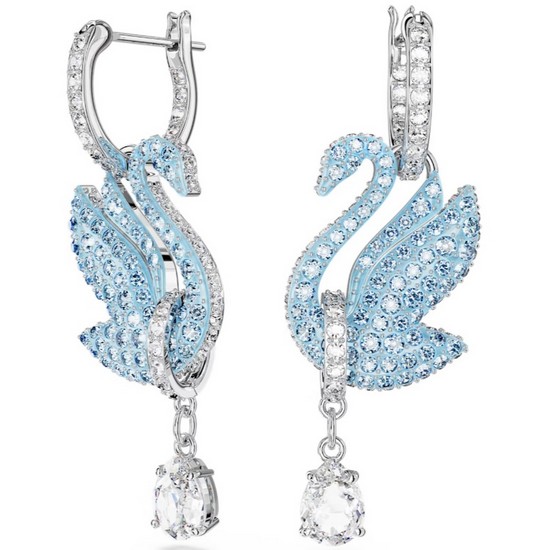 스와로브스키 Iconic Swan 블루 로듐 드롭 귀걸이 5660593_이미지