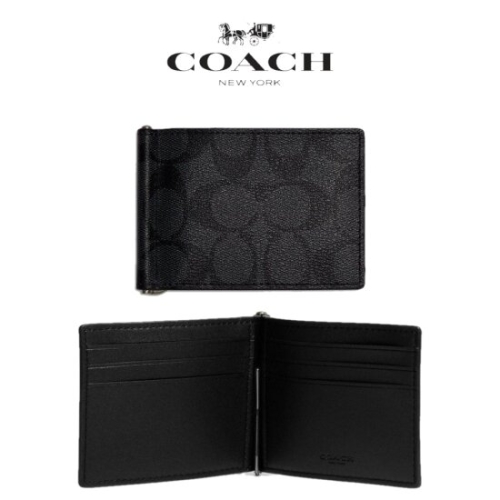 코치 CH086 남자 여자 캔버스 슬림 접이식 지갑