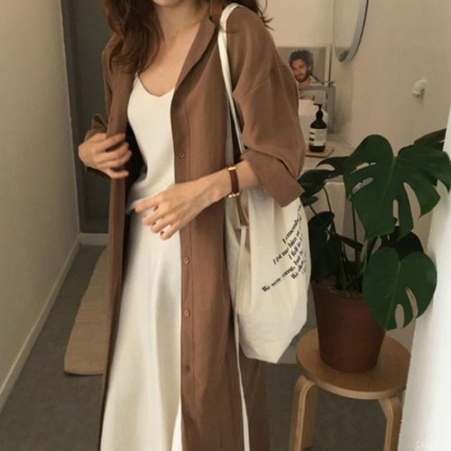 알티피아 원피스형 블라우스 롱남방 롱셔츠 허리끈 가디건 W7577D3