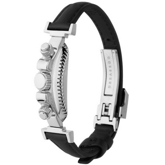 드바스크 유광실버 팬던트 체르마트가죽 팔찌 (블랙)