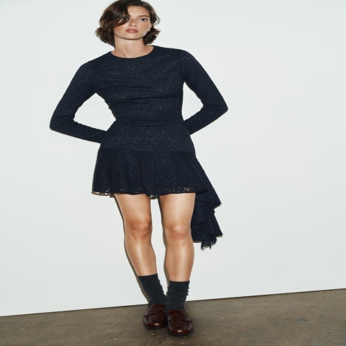 프릴 레이스 미디 원피스 네이비 2999129