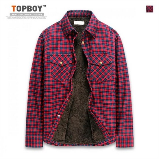 탑보이 레드 체크 양털 긴팔 셔츠 KO089_이미지