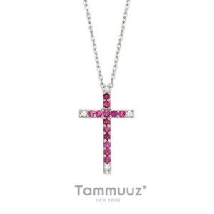 핑크 크로스 실버 목걸이_S7002N