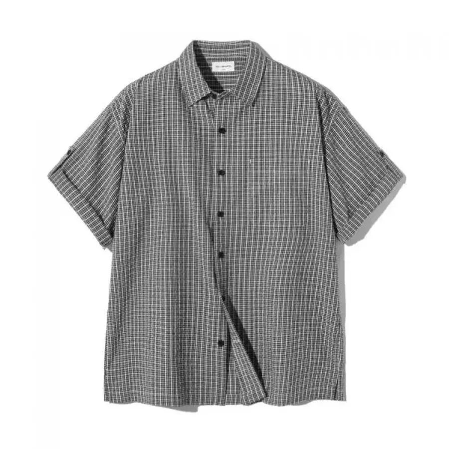 필루미네이트 롤 업 체크 하프 셔츠-블랙 419774