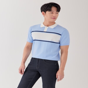 위비스 라이프로그 남성 에센셜 배색 반팔 니트 MSKTP381_BL 643060_W5017211793_이미지