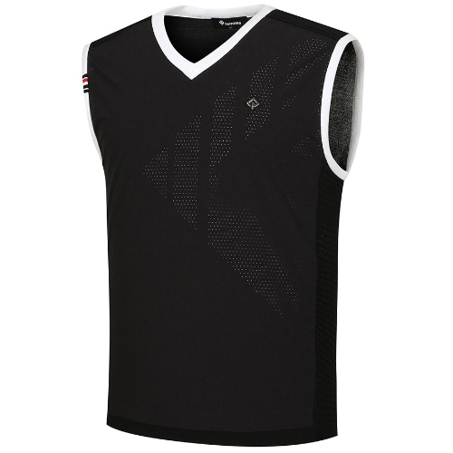 레노마골프 우븐 하이브리드 빅로고 펀칭 V넥 니트 베스트 RMSVL2251 (199, 블랙)_이미지