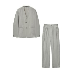 LF TNGT SET Kinoshita Seersucker Collarless Wide Set-up Light Beige 0TJA5E20..