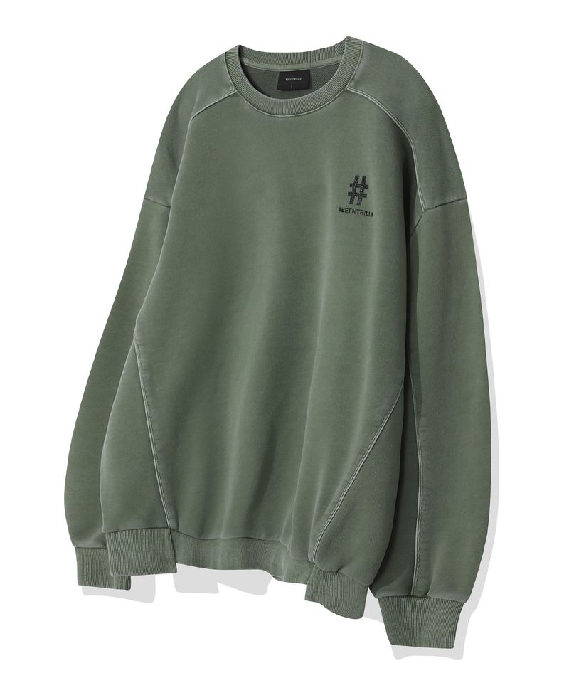 피그먼트 BEENTRILL 해시태그 맨투맨 카키 128342 SBA244RM004KH