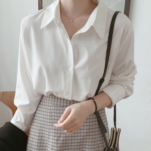 [불명] 여자 기본셔츠 긴팔 흰색 카라셔츠 흰셔츠 흰블라우스 10009082_이미지