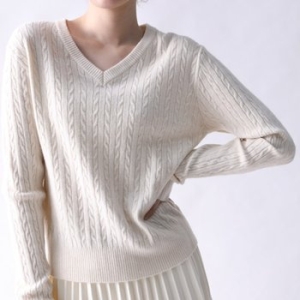 헤이올리 꽈배기 V넥 풀오버 니트 스웨터 NHK075_이미지