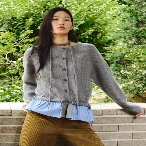 씨씨콜렉트 C254KSL033_스트라이프 우븐 블록 가디건