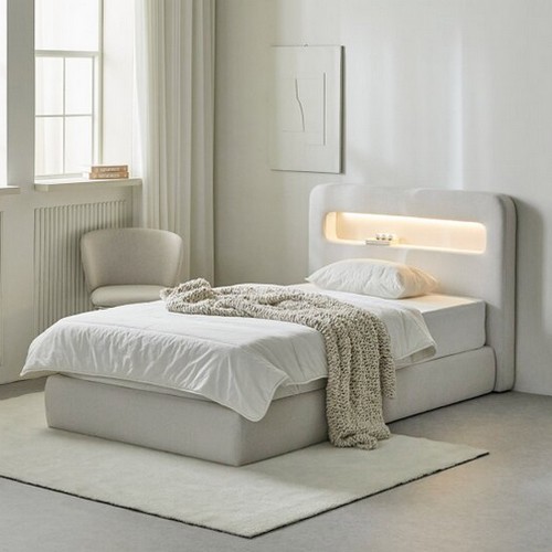 휴먼앤퍼니처 루피 LED 패브릭 평상형 호텔 침대 SS (매트별도)_이미지