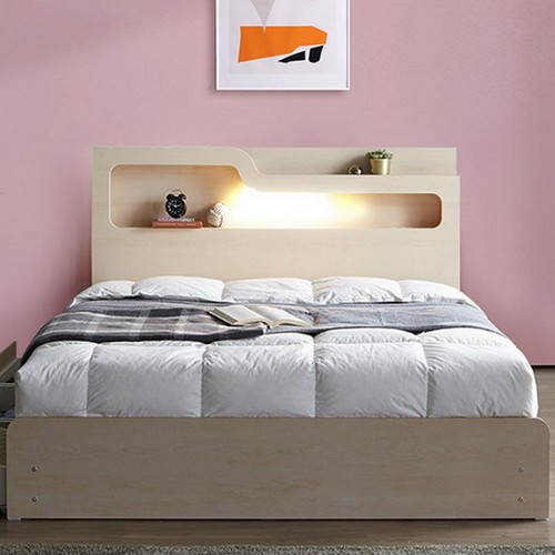 바로크가구 W 비앙카 평상형 수납 LED침대 K (스위트하이필로우탑K매트)