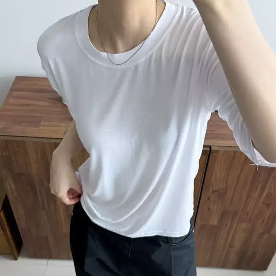 라운드넥 7부 소매 티셔츠 무지 데일리 기본템 레이어드티