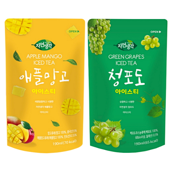 희창유업 자연생각 애플망고 아이스티 190ml + 청포도 아이스티 190ml (10세트)_이미지