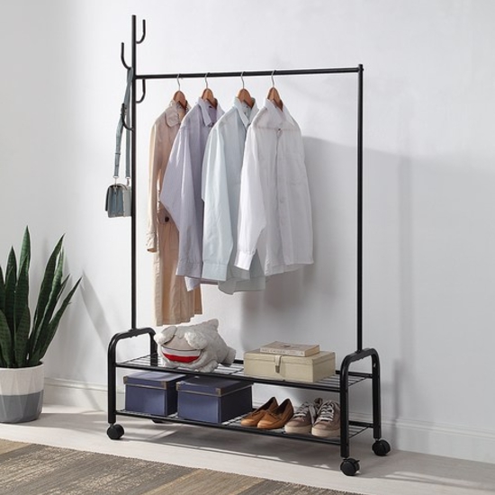 홈 2단 수납 이동식 행거