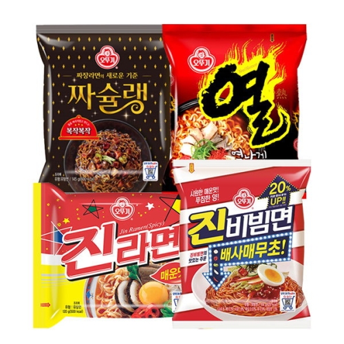 오뚜기 진라면매운맛5개 + 열라면5개 + 짜슐랭5개 + 진비빔면4개_이미지