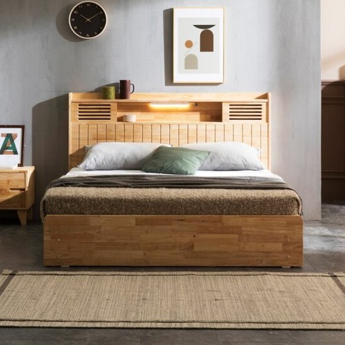 파로마 네오 바이텐 고무나무 원목 수납 LED침대 Q (20T라텍스독립)_이미지