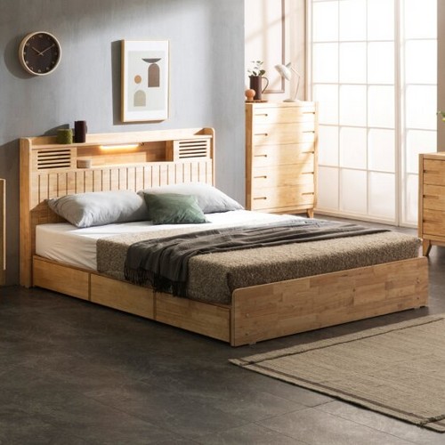 파로마 네오 바이텐 고무나무 원목 수납 LED침대 Q (20T라텍스독립)_이미지