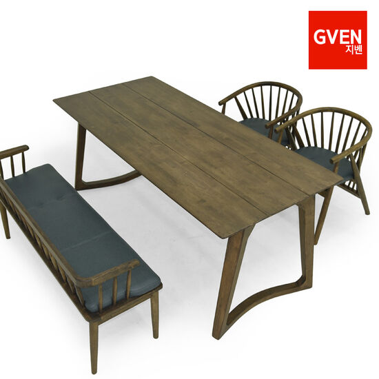지벤 비잔틴 원목 식탁 1400 (의자2개+벤치1개)_이미지