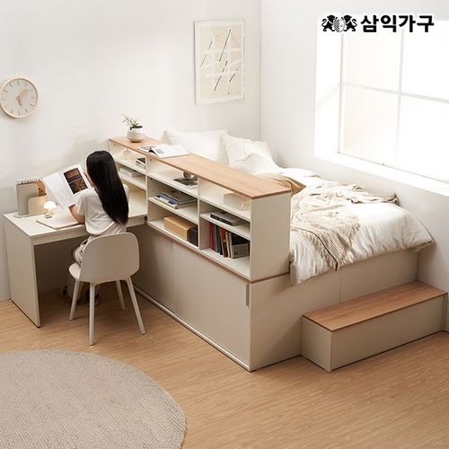 삼익가구 빅터 슬라이딩 빅수납 침대 SS+계단+책장+책상