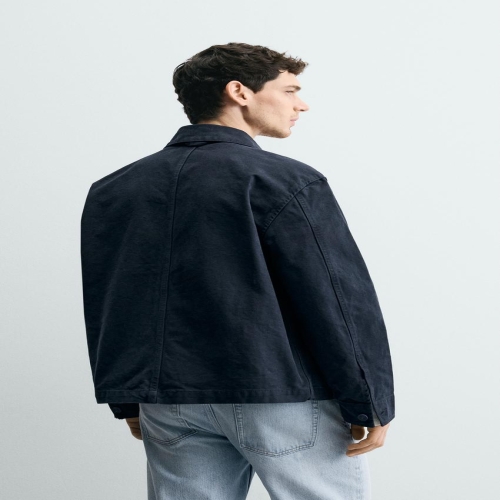 자라 국내 남성 워싱 캔버스 릴렉스핏 오버셔츠 다크 블루 4302/332/422 Men 3380248