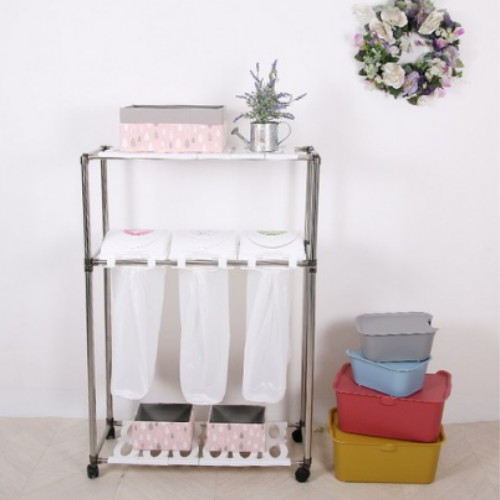 해피홈 리빙해피 ㅤ화이트 스윙 분리수거함 3P 2단_이미지