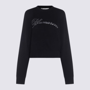 블루마린 크롭 블랙 스크립트 로고 스웨터 A522M617A N0990_이미지