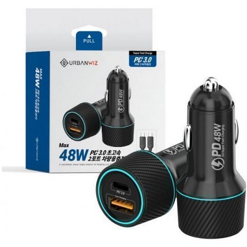 맥스 48W PD 3.0 초고속 LED 2포트 차량용 충전기 PR-PDCG100 + 케이블
