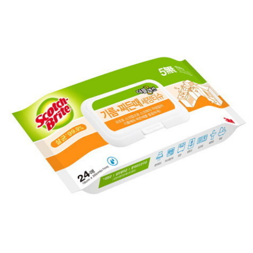 3M 스카치브라이트 기름 찌든때 더블액션 세정티슈 캡형 24매 (5팩)