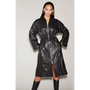 Pintucked Leather coat size Small Black current season 2022 NWT 2795..