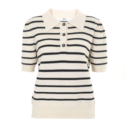 Ab.f.z 카라넥 스트라이프 반팔 니트APY3ZW311I_이미지