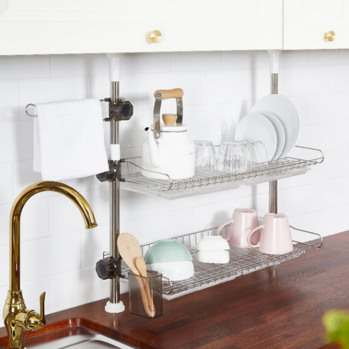 할메이드 압축봉 기둥식 식기건조대 600 (2단 골드)