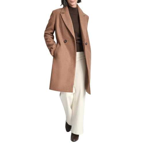 DKNY 여성용 인조 울 워커 길이 더블 브레스트 코트 롱 테일러드 겨울 재킷 다크 카멜 멜란지 XL 152733 L_이미지