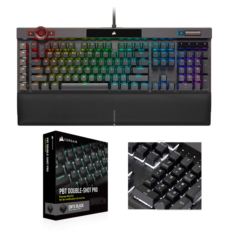 CORSAIR K100 RGB MX SPEED 영문+PBT Double-shot Keycaps Pro (은축, 블랙)_이미지