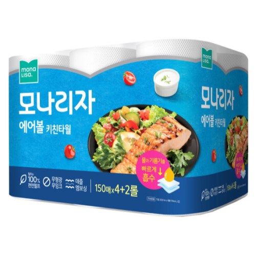 모나리자 에어볼 키친타월 150매 (6입) (2팩(12입))_이미지