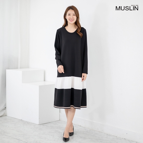 엄마옷 라운드 긴팔 캉캉원피스 OP602096 중년여성/50대/60대/70대/빅사이즈/할머니옷