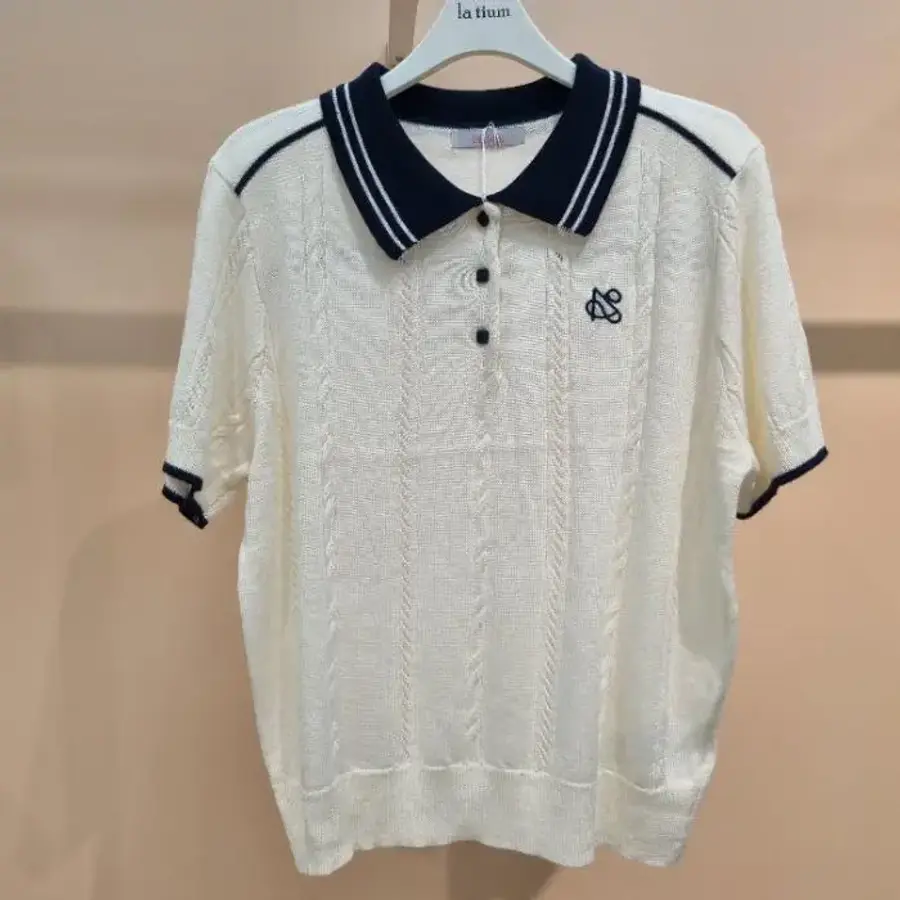 라티움 HC34 신축성좋은카라배색 세로잔꽈배기숏짧은반팔니트 T2623sw06_이미지