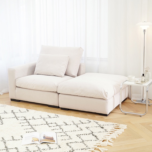 마루이 크림 구스다운 워셔블 카우치형 모듈 아쿠아텍스 패브릭 소파 2인용