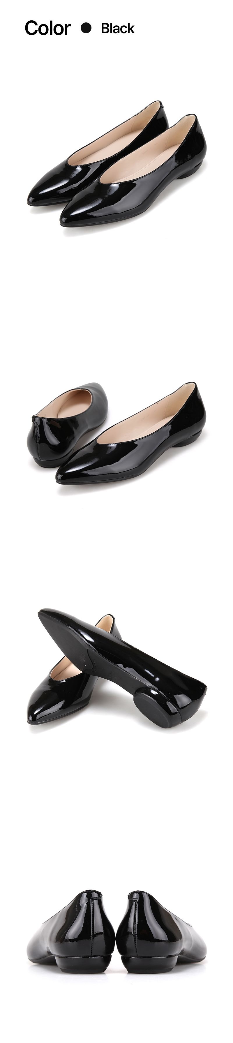 바바라 소가죽 포인트토 여성 플랫 2cm_BBJ115BK-OSJ