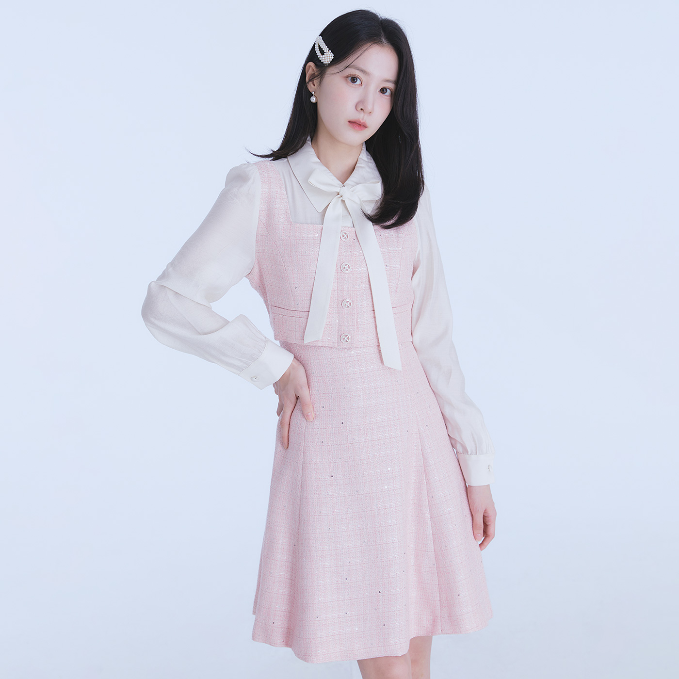 로엠 여성 배색 트위드 미니 원피스 RMOWE49S18_이미지