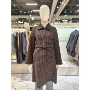 올리브데올리브 벨티드 체크 롱 코트 OW5WHA88