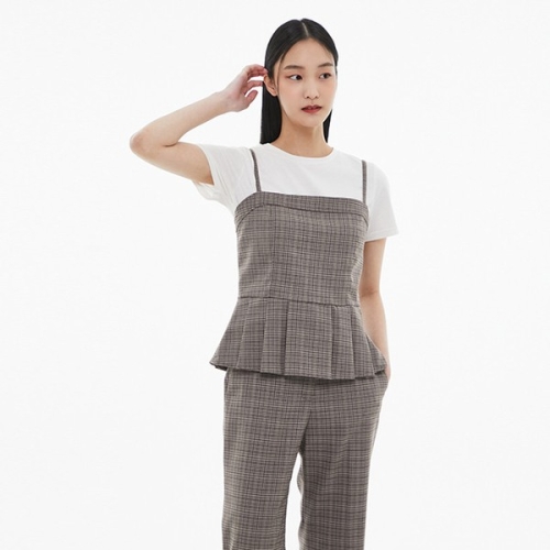 LAP SET-상의 밑단 플리츠 체크 뷔스티에 블라우스 AP1WB260 _DG_이미지