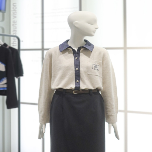  ZOOC 울블렌드 데님 배색 니트 가디건 Z254KSL016