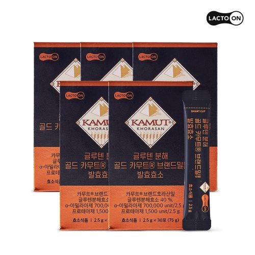 서울약사신협 락토온 글루텐 분해 골드 카무트 브랜드밀 발효효소 2.5g 30포 (5개)