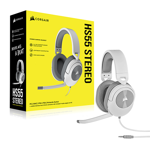 CORSAIR HS55 STEREO 게이밍 헤드셋 (화이트, 정품)_이미지