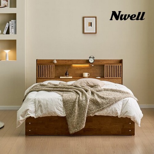 신우팜앤라텍스 느웰베드 아몬드LED 2단 수납형 침대 Q