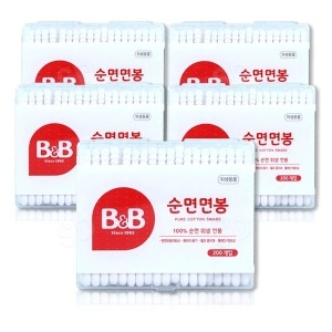 B&B 유아면봉 200입 x5통 100%순면위생면봉