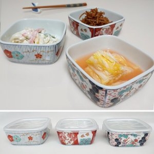 사각 미니 도자기볼 300mL +전자렌지용뚜껑 /찬기 밥공기